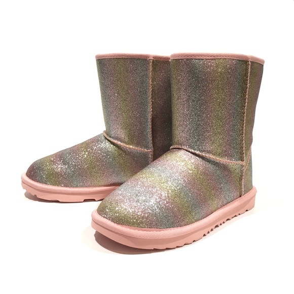 UGG CLASSIC II METALLIC GLITTER BOOTS -ROSE GOLD GLITTER SUEDE -BIG KIDS US 5 - Picture 4 of 8